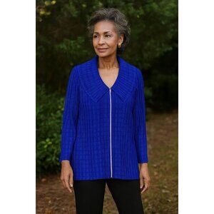 Chico's Travelers Textured Crinkle Jacket Asymmetrical Zipper Size 2 (L/12) Colb